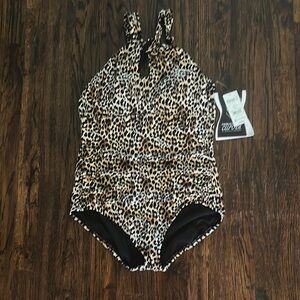 Time and Tru Leopard Print One Piece Swimsuit